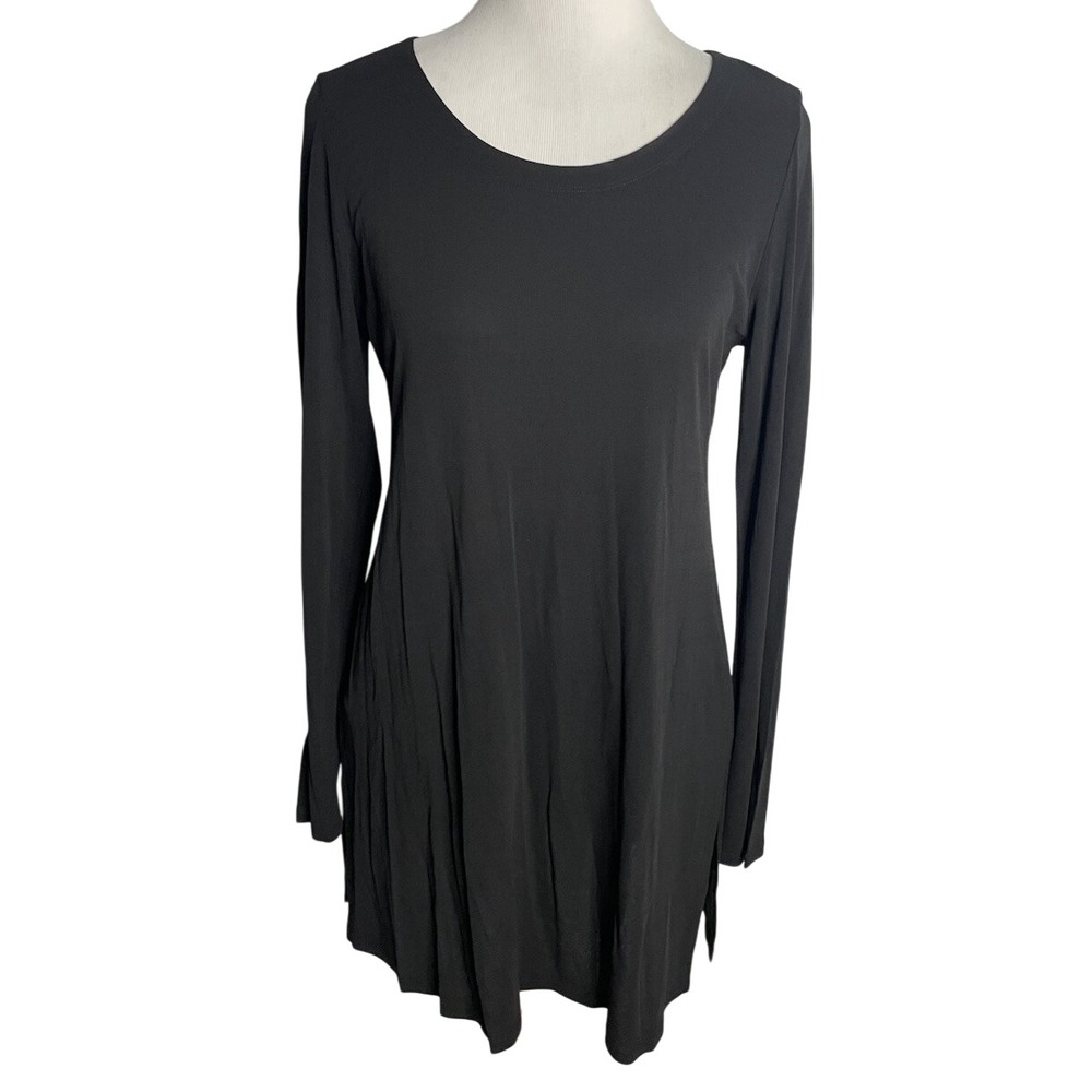 NWT Eileen Fisher  Black 100% Silk Long Sleeve Scoop Neck Long Tunic Small